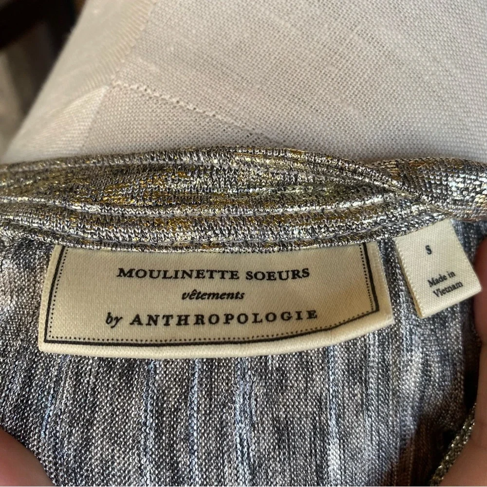 Moulinette Soeurs by Anthropologie shimmer silver gold festive tank top S - Picture 9 of 13